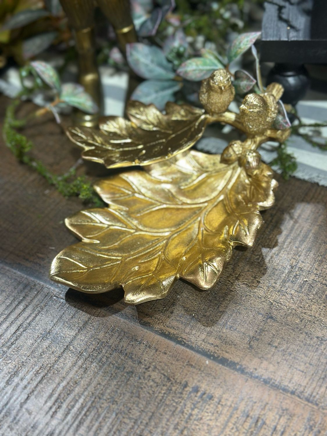 KKI 8.5" Gold Leaf Tray w Birds