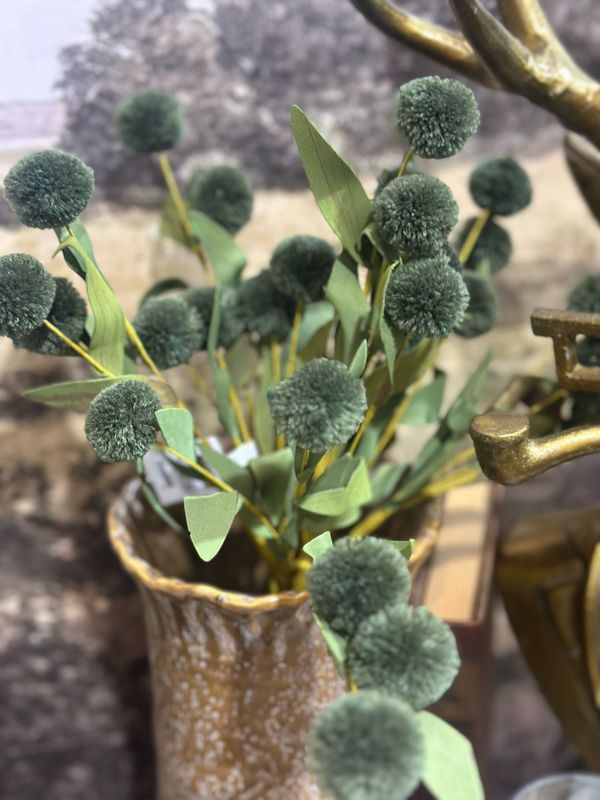 KKI 13" Green Pompom Pick w Green Eva Leaves Bundle 6 Stems