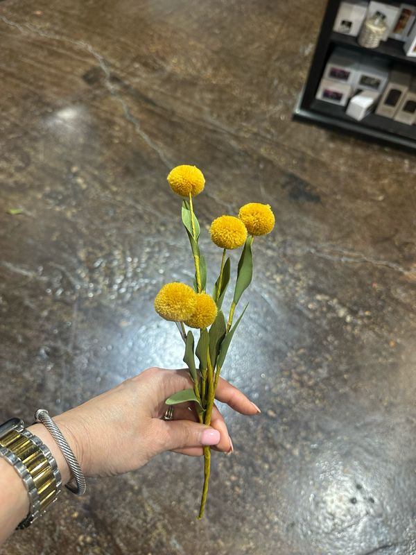 KKI 13" Yellow 5 Ball Pompom Pick w Green Eva Leaves