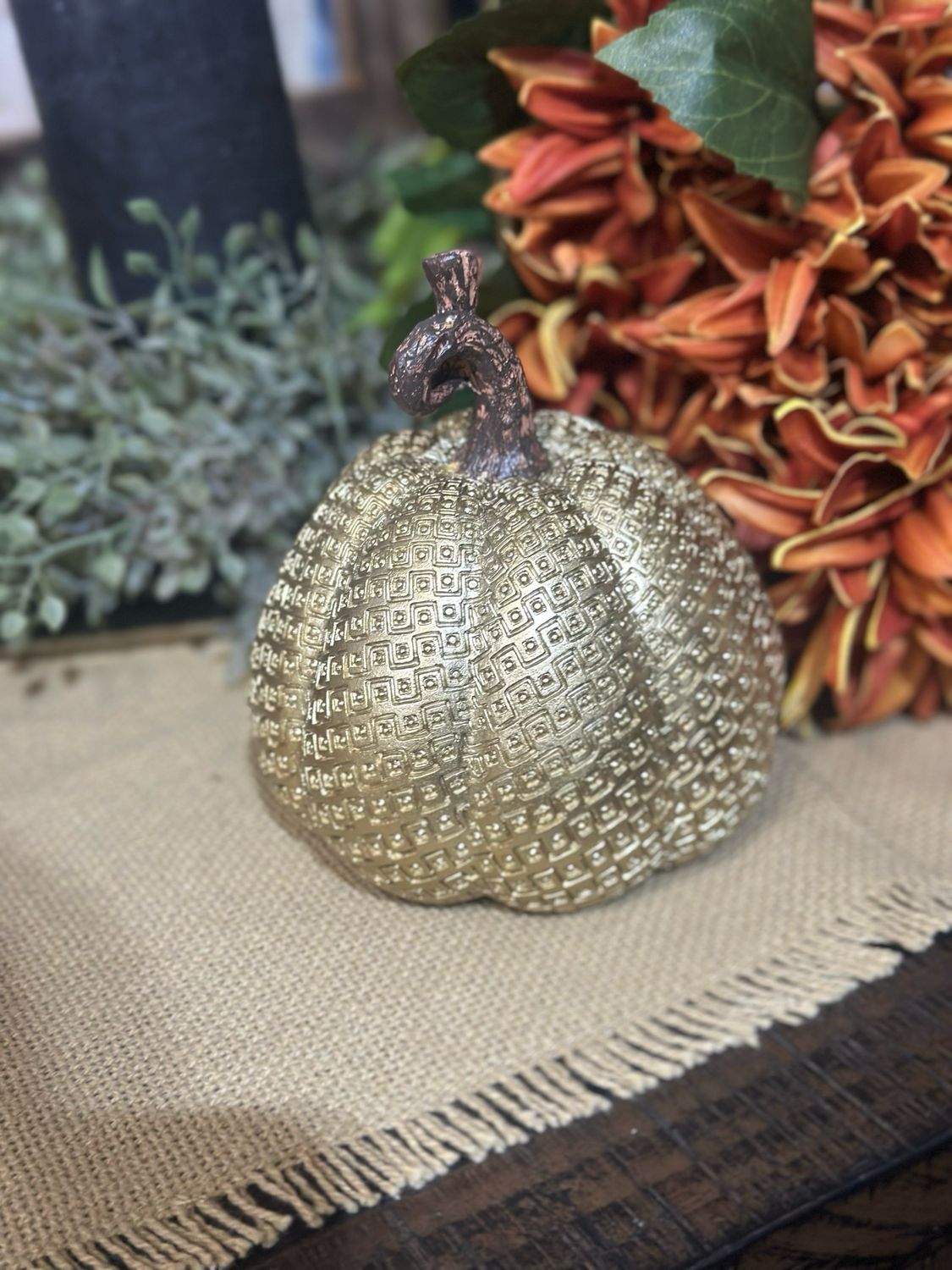 KKI 5.25" Gold Maze Embossed Pumpkin