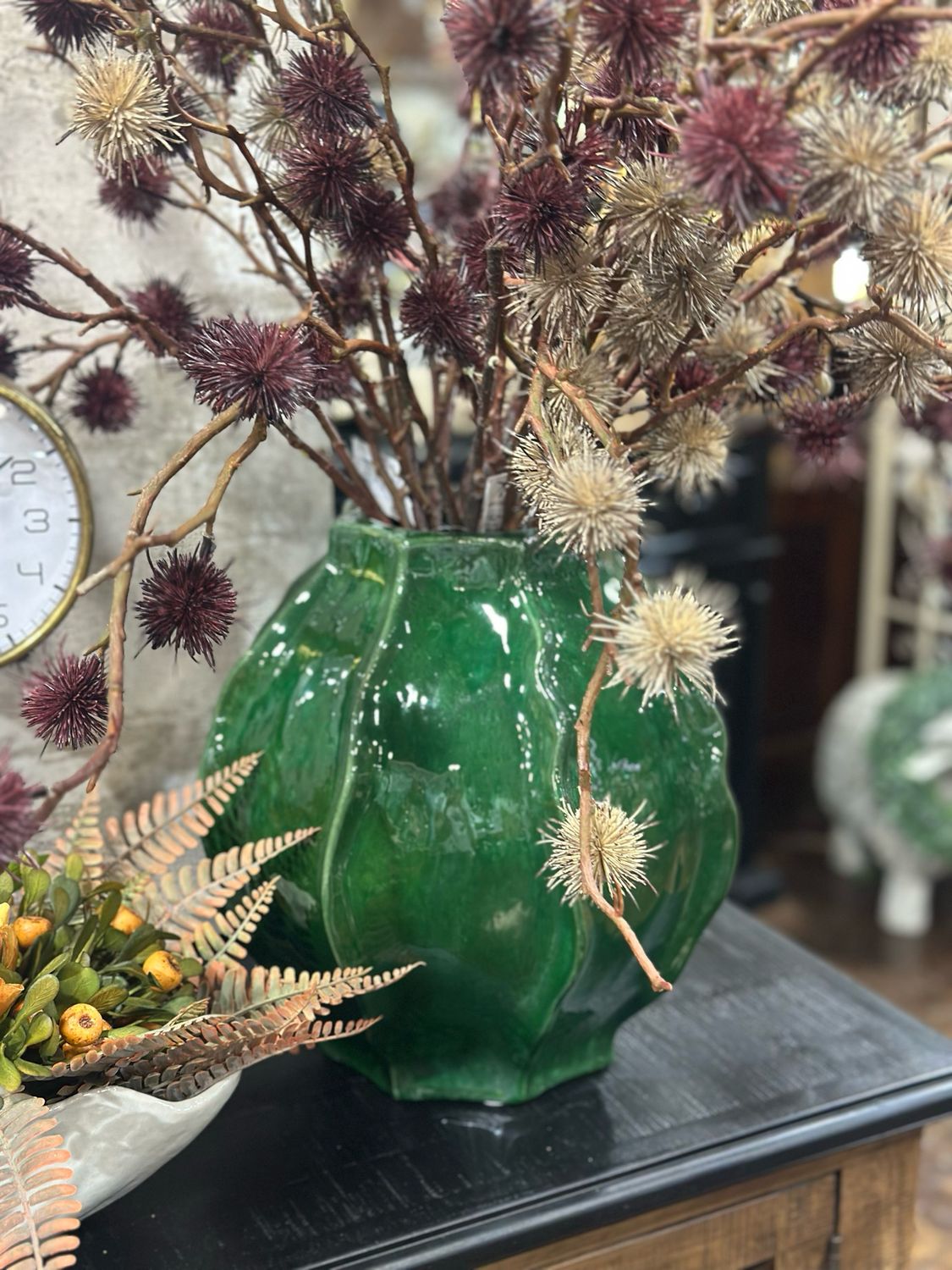 AB Green Vase w Ridges 11.5x11.5x12