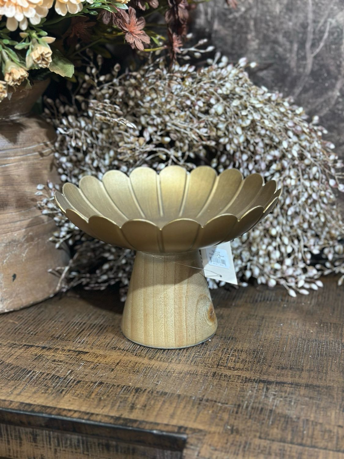 AB Gold Flower Pedestal Bowl 8x5.5