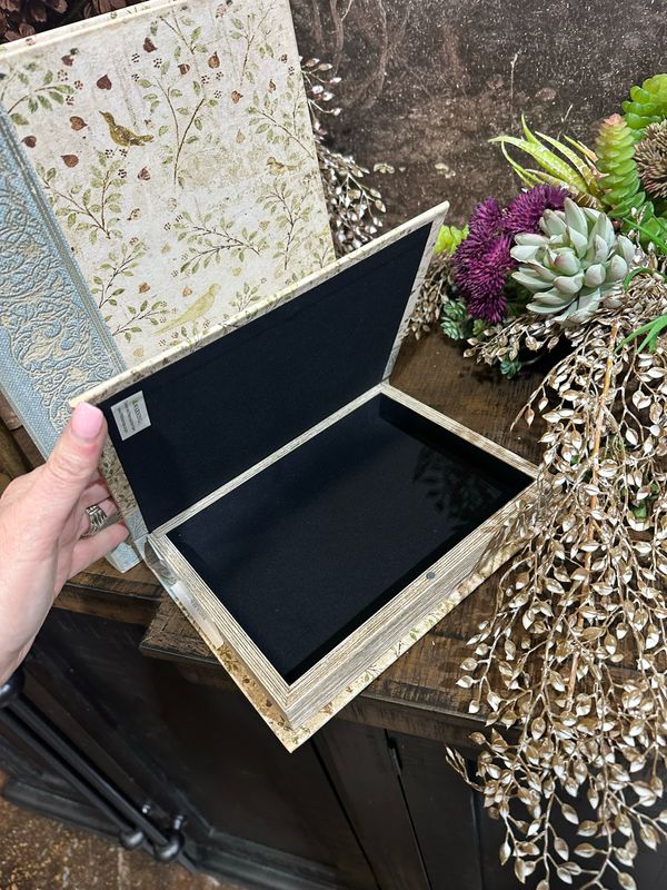 AB Lg Birds Teal Spine Book Box 11.25x8.5x1.5