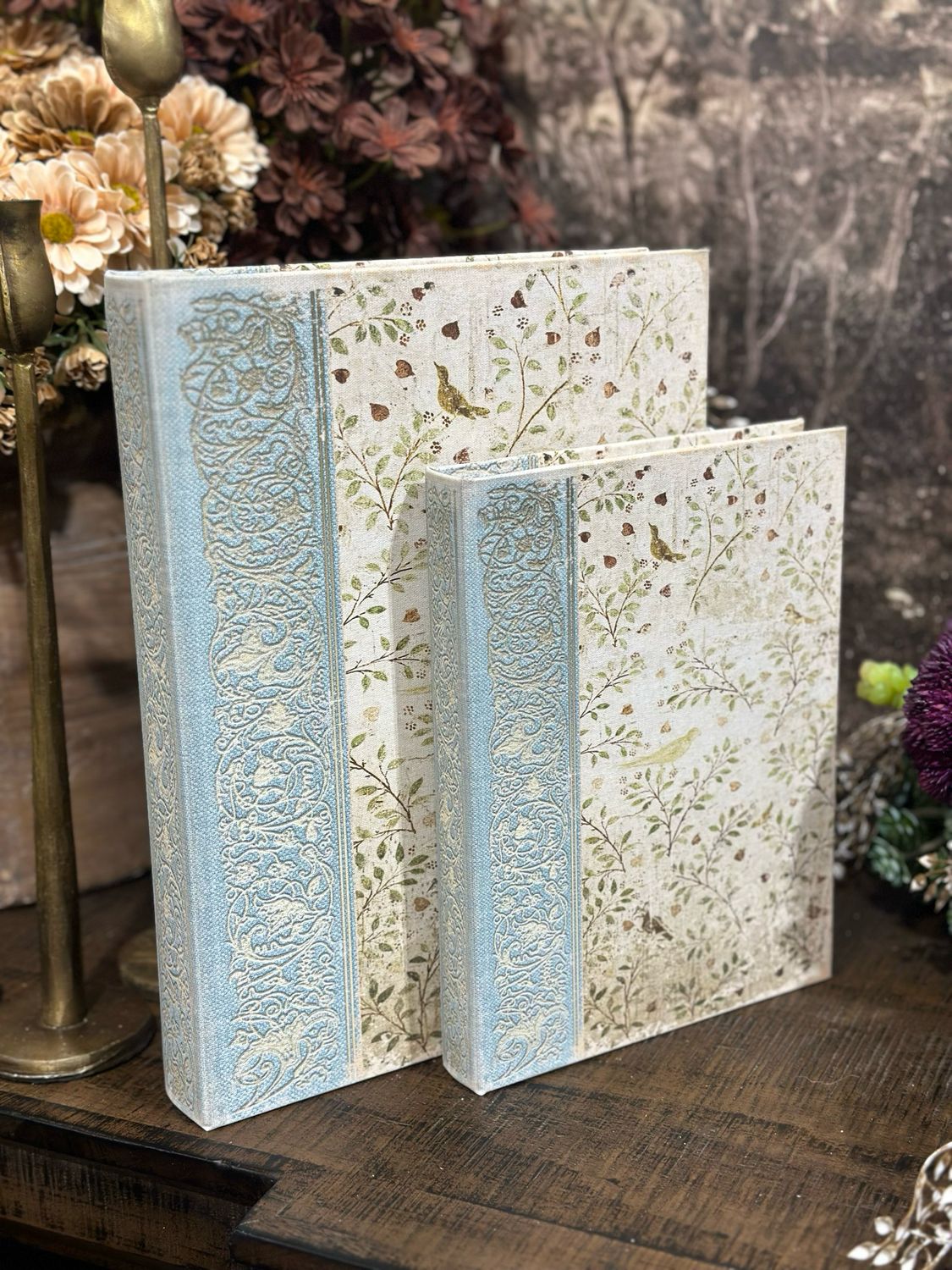 AB Lg Birds Teal Spine Book Box 11.25x8.5x1.5