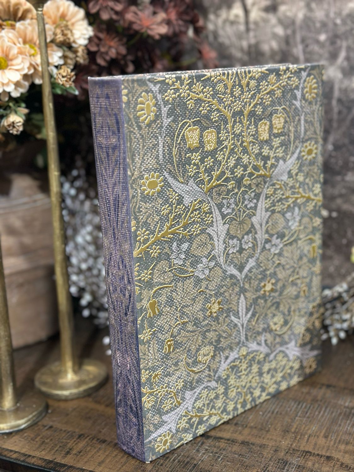 AB Lg Gold Embossed Green Book Box 11.25x8.5x1.5