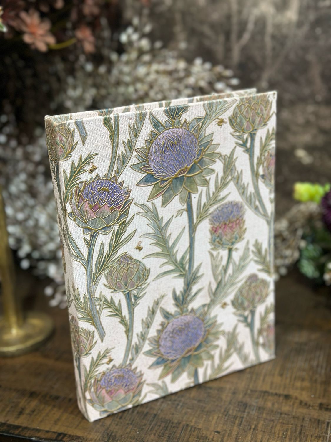 AB Sm Gold Embossed Thistles Book Box 8.75x6.5x1