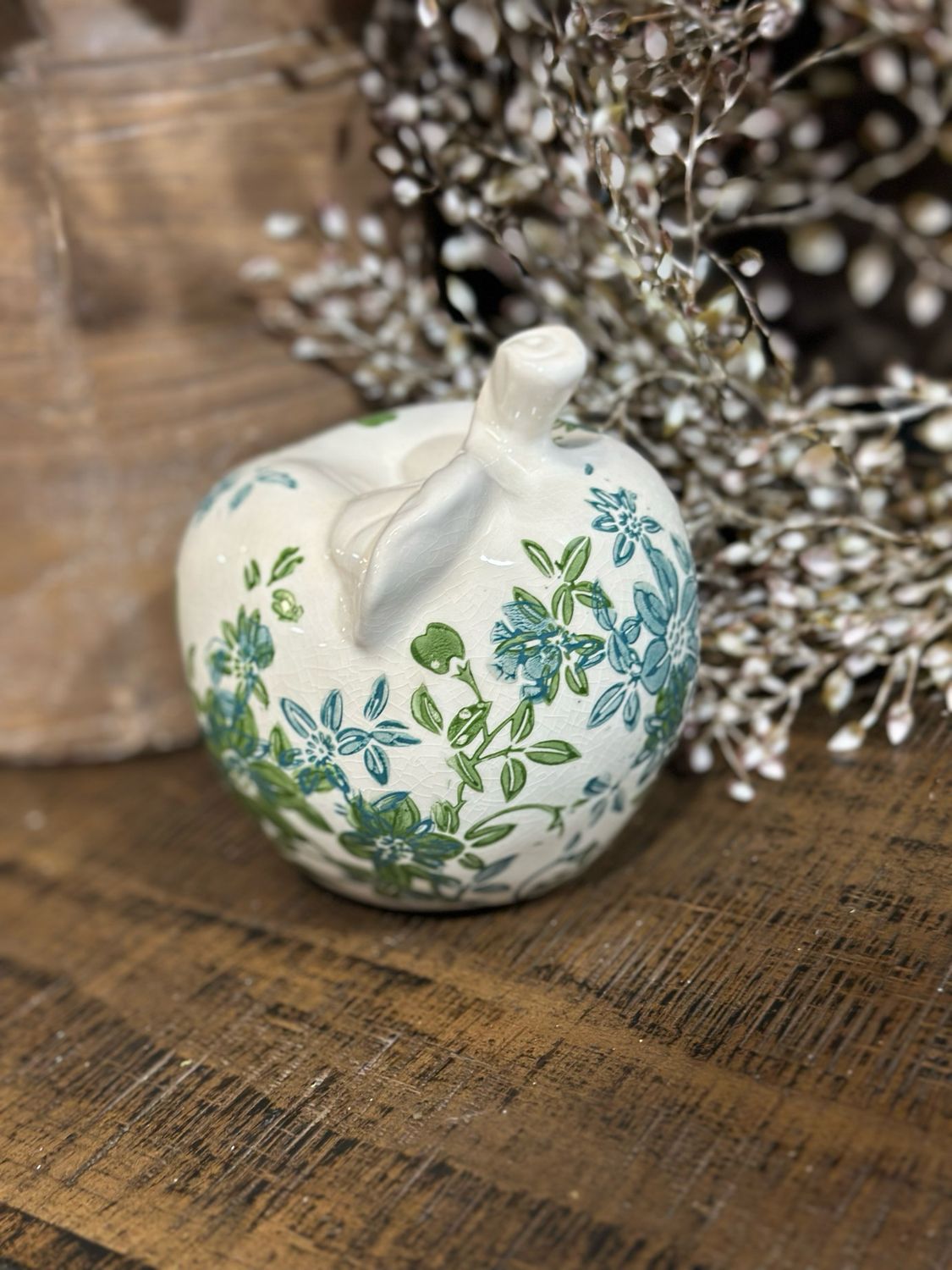 AB Blue Green Floral Apple 4.5"