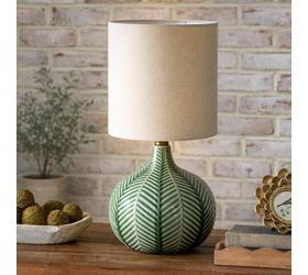 PDG 15.5" Green Leaf Pattern Ceramic Table Lamp