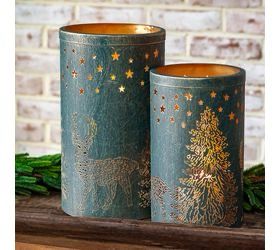 PDG Lg Dk Green Forest Deer Lantern 12x7