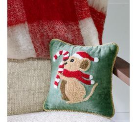 PDG Xmas Mouse Velvet Bow Pillow 10x10