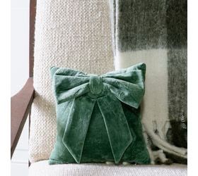 PDG Green Velvet Bow Pillow 10x10