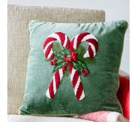 PDG Candy Cane Velvet Bow Pillow 18x18