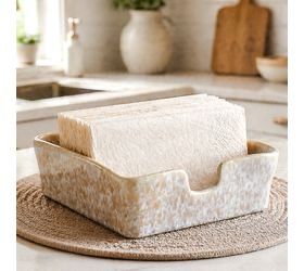 Pdg 7" Beige Ceramic Napkin Holder