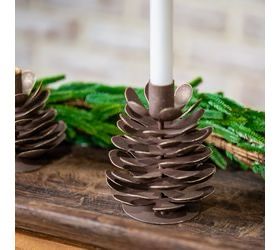 Pdg 5" Brown Wash Pinecone Candle Holder