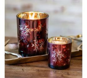 Pdg Lg Red Glass Snowflake Candle Holder 5x4