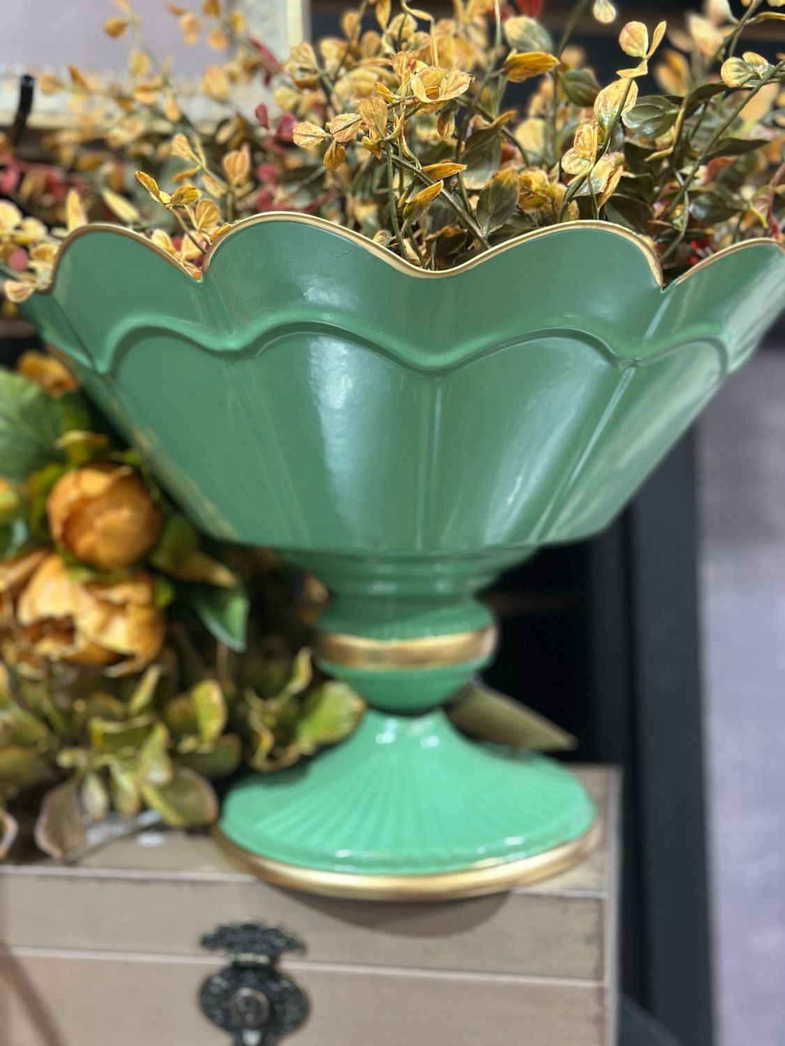 CCO Green Footed Metal Scalloped Footed Planter/Vase