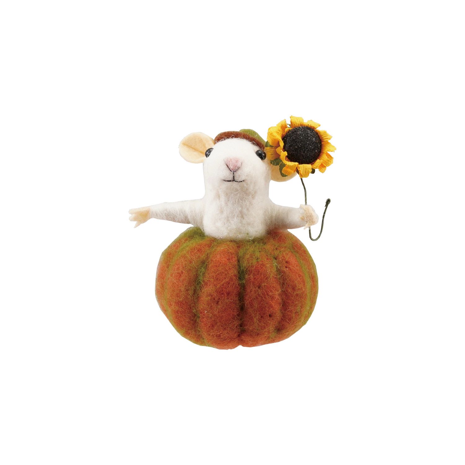 CCO Pumpkin Felt Mouse w Sunflower 3.5"