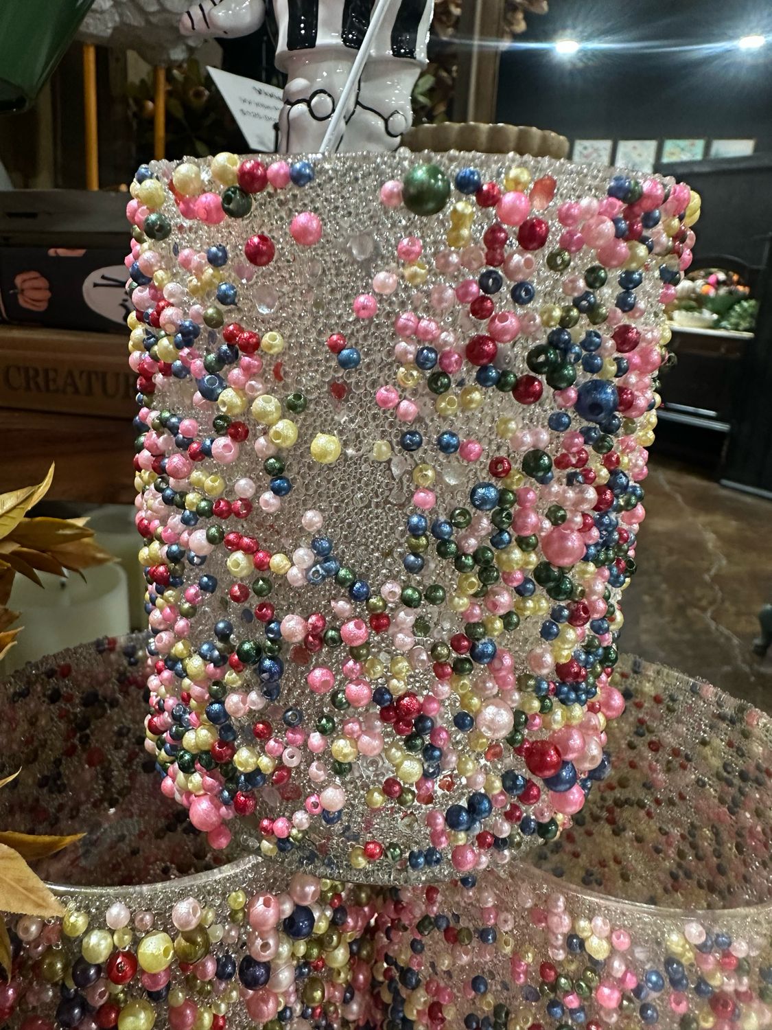 CCO 4.5" Multi Color Beaded Glass Votive Holder