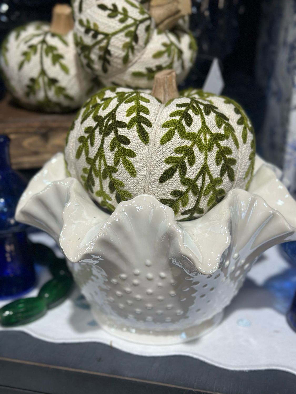 CCO Ruffled Hobnail White Pearlized Bowl 10.25x6