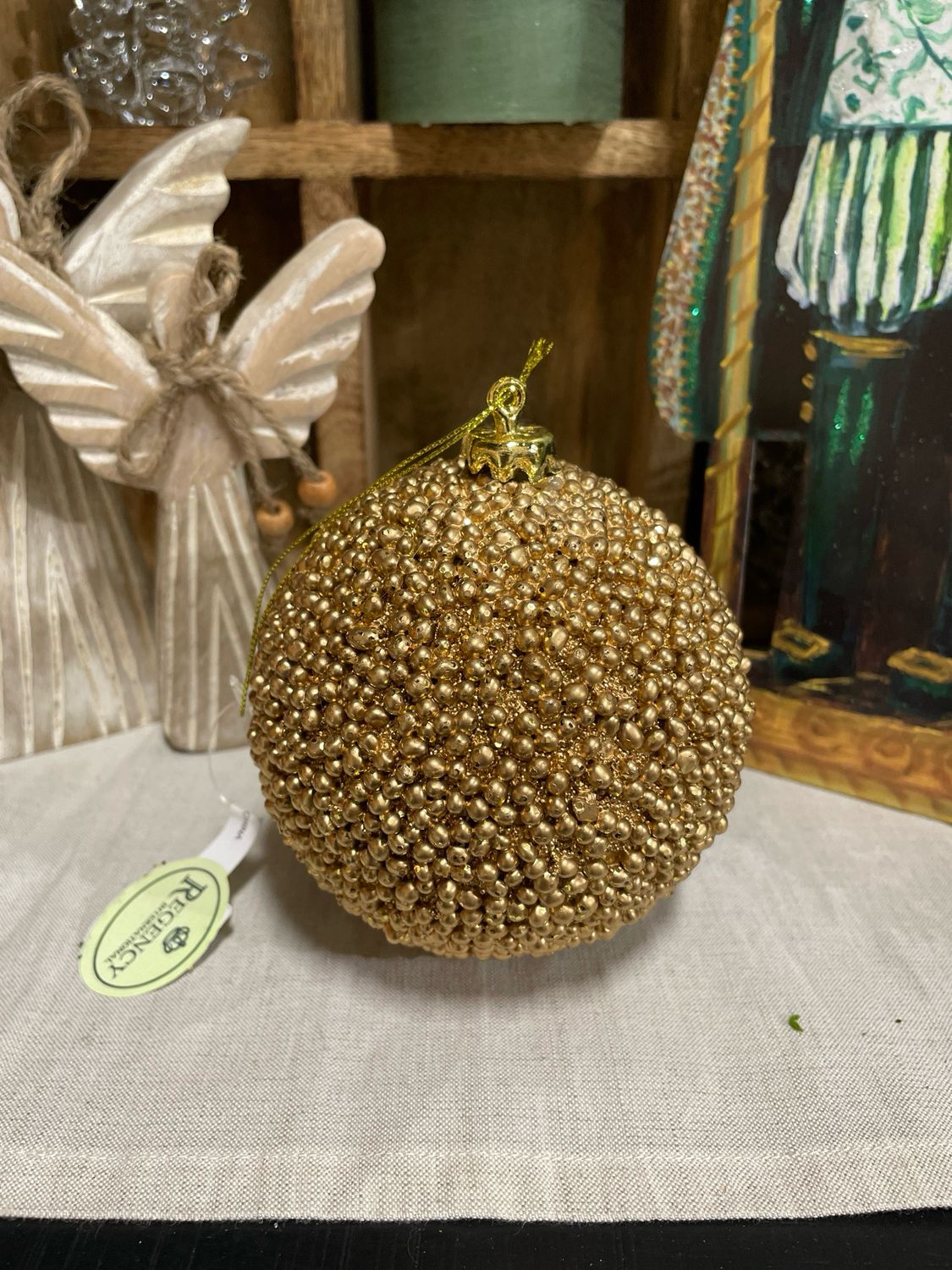 Reg 4" Gold Glitter Metallic Mini Bead Ball Orn