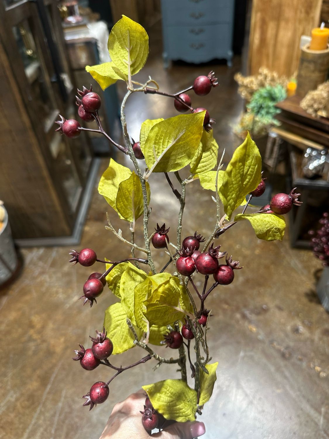 Rag 31" Burgundy Rose Hips Spray