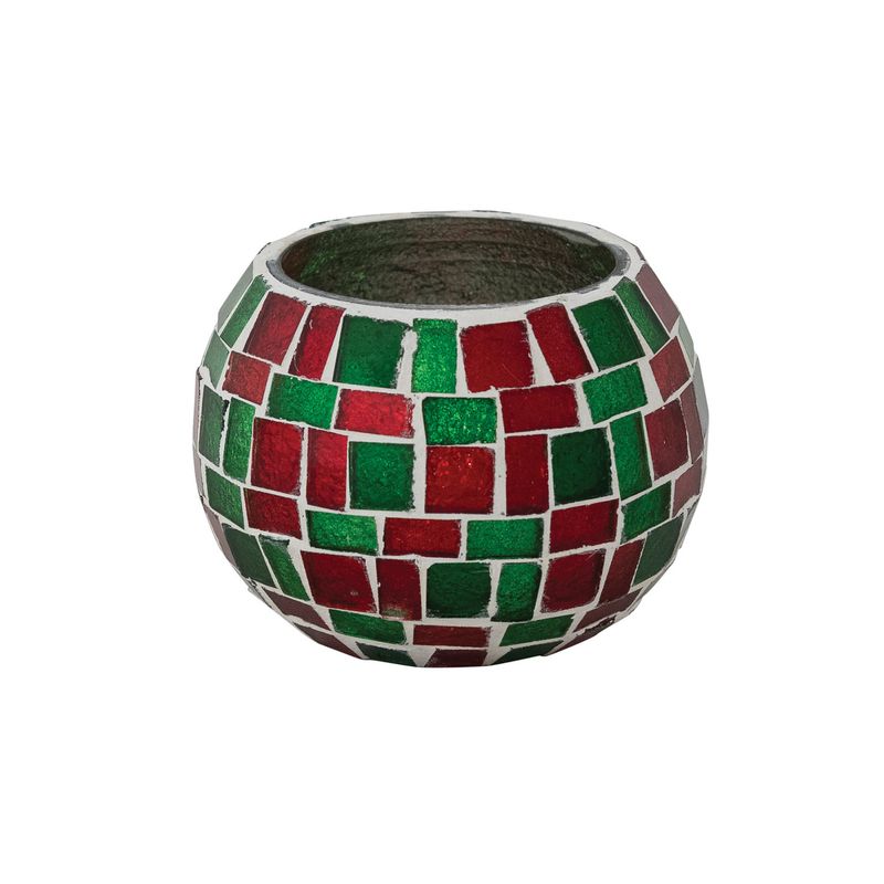 CCO Mosaic Red Green Votive Holder 3.5x2.5