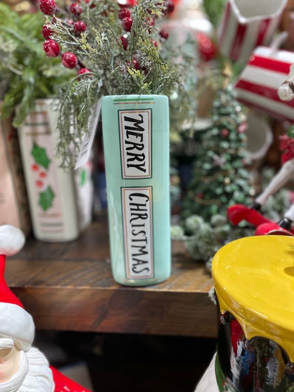 CCO Merry Christmas Book Vase 8x5.75x2.5