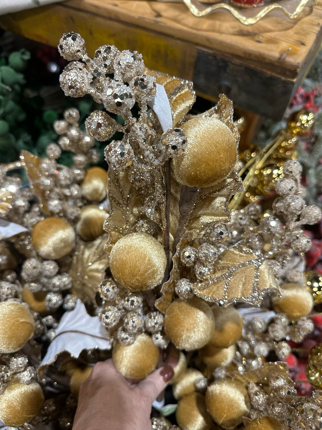 Reg 24" Taupe Velvet Ball  Leaf w Berry Spray
