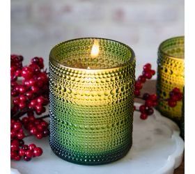 Pdg 5"  Green LED Beaded Glass Candle