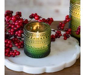 Pdg 3" Green LED Beaded Glass Candle