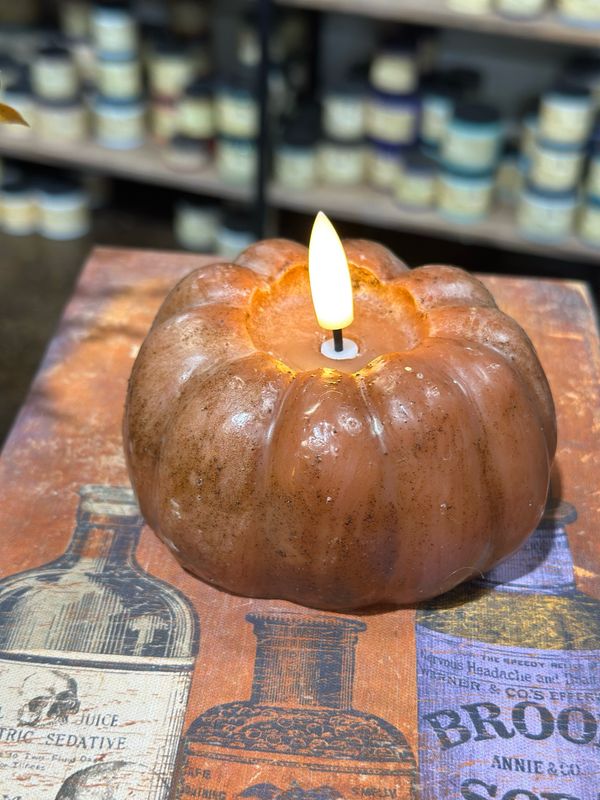 Rag 3" Bronze 3D Flame Short Pumpkin Candle