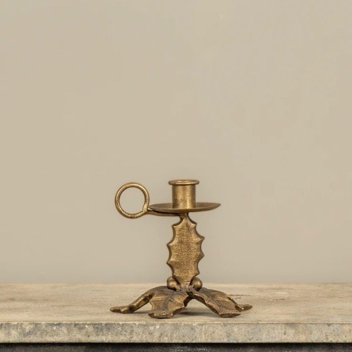 Rag 5" Gold Holly Taper Candle Holder