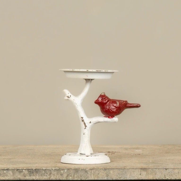 Rag 6.5" Cardinal On Branch Pillar Candle Holder