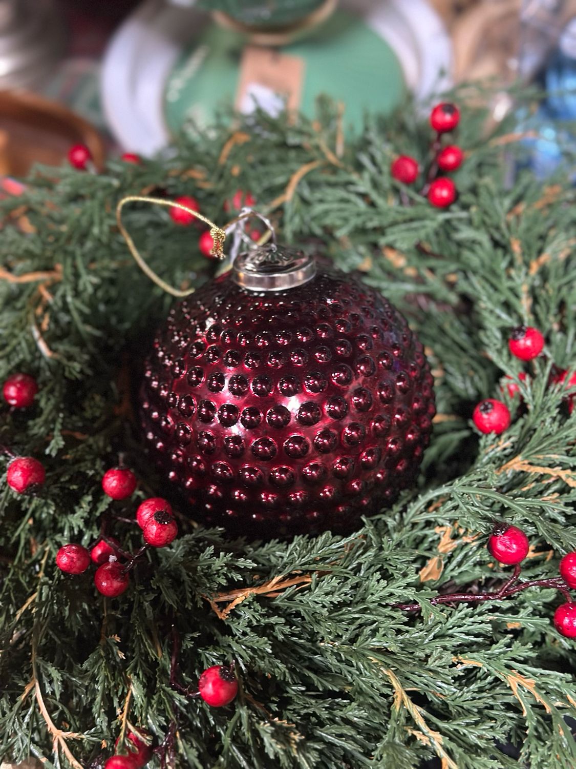 Mel 5" Red Dotted Glass Ball Orn