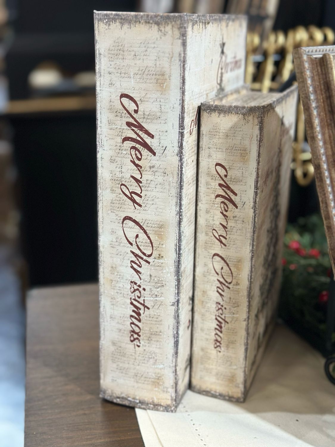 AB Lg Vintage Tree Merry Christmas Book Box 12x8x2.75