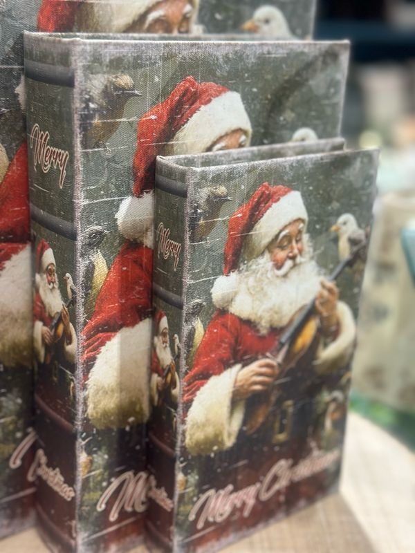 AB Lg Vintage Santa Violin Book Box 13x8.5x2.75