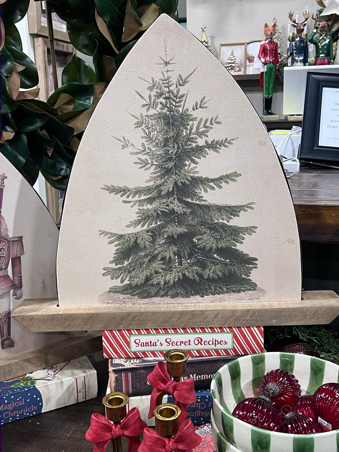 B&amp;B Lg Parchment Christmas Tree Metal &amp; Wood 23.25x20