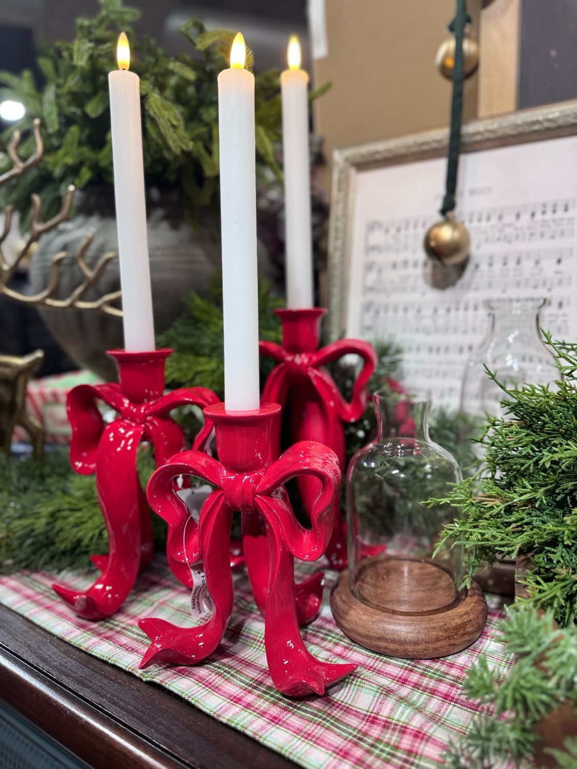 ARL Red Lg 8.75" Bow Candlestick