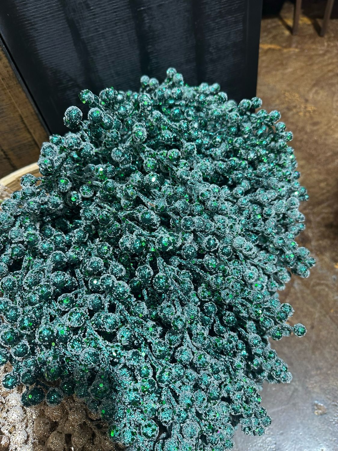 ARL 31" Green Glitter Hanging Berry Spray