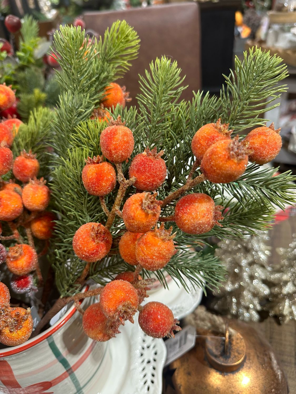 ARL 15.5" Orange Iced Berry &amp; Greenery Spray