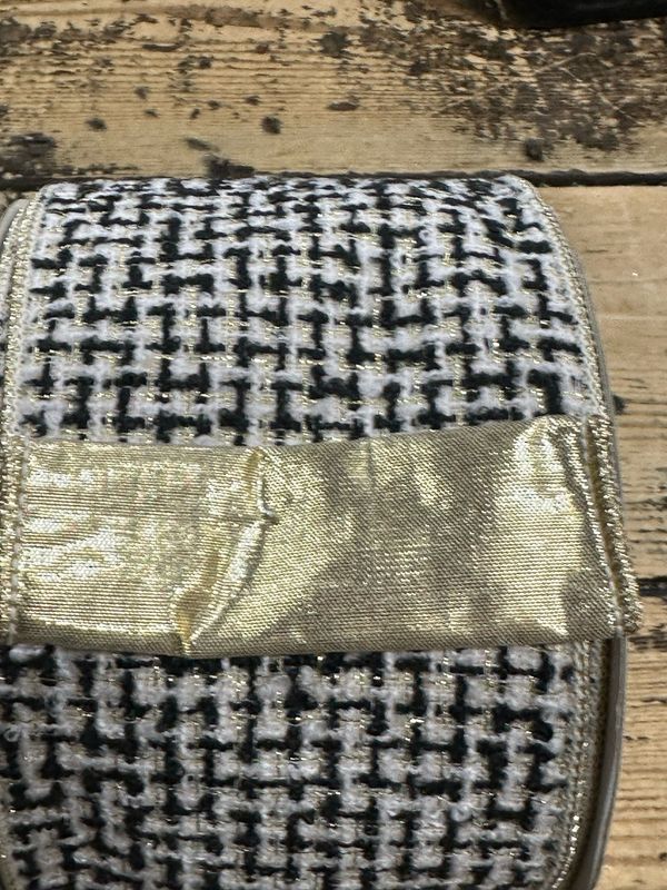 ARL 4"x10Yds B&amp;W Tweed Wired Ribbon