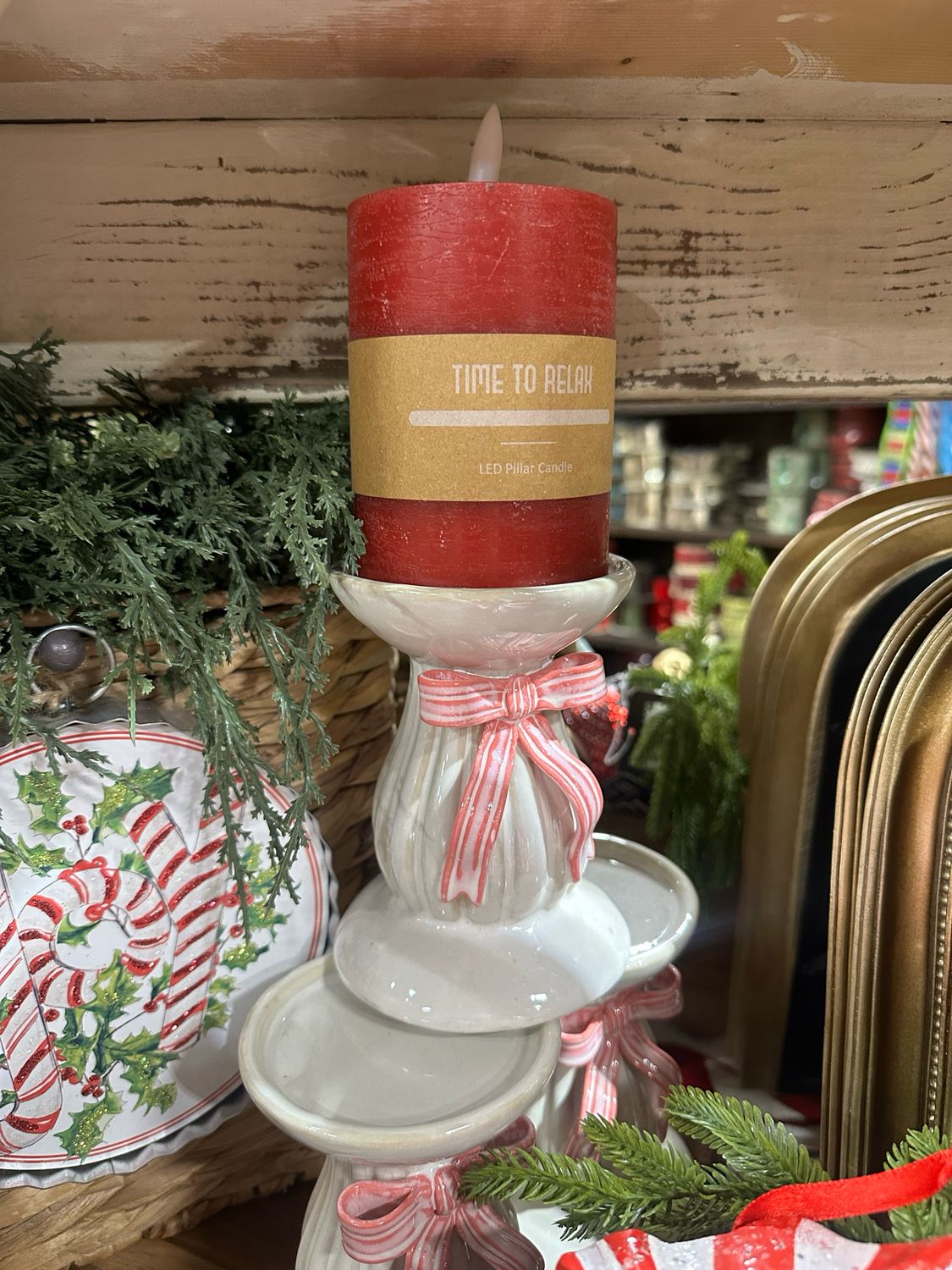 CCO 5" White w Pink Bow Pillar Holder