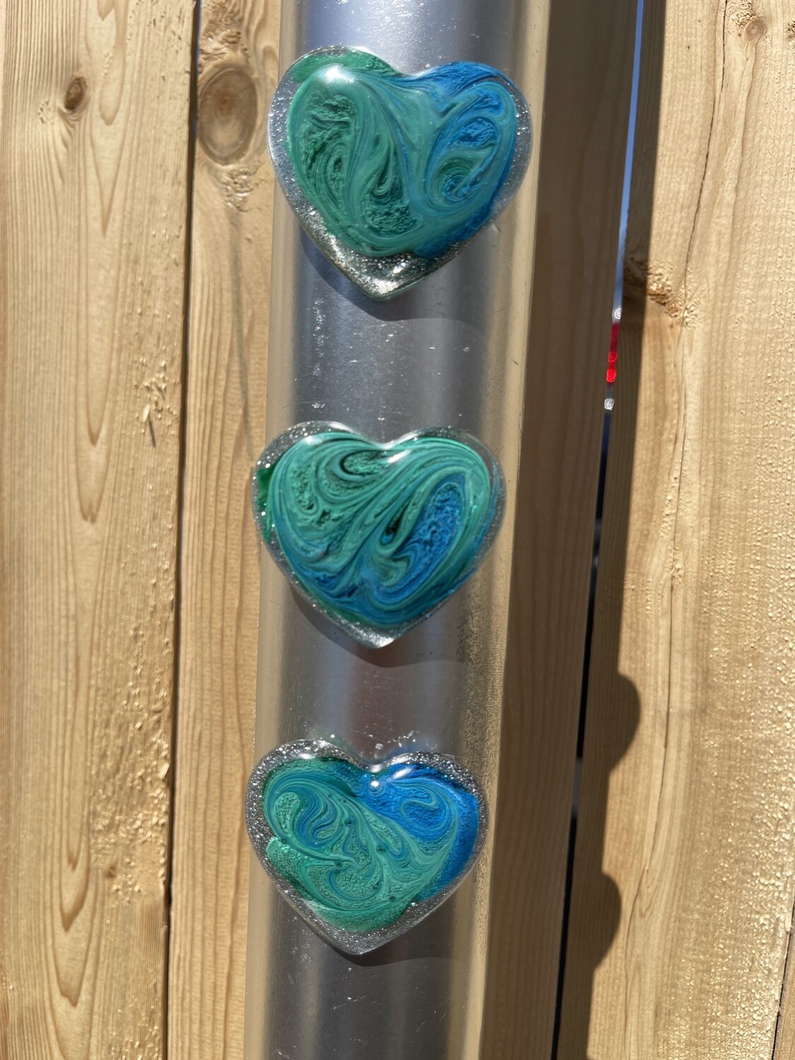 Heart Magnets - Resin - Blue, Green and Glitter SWIRL