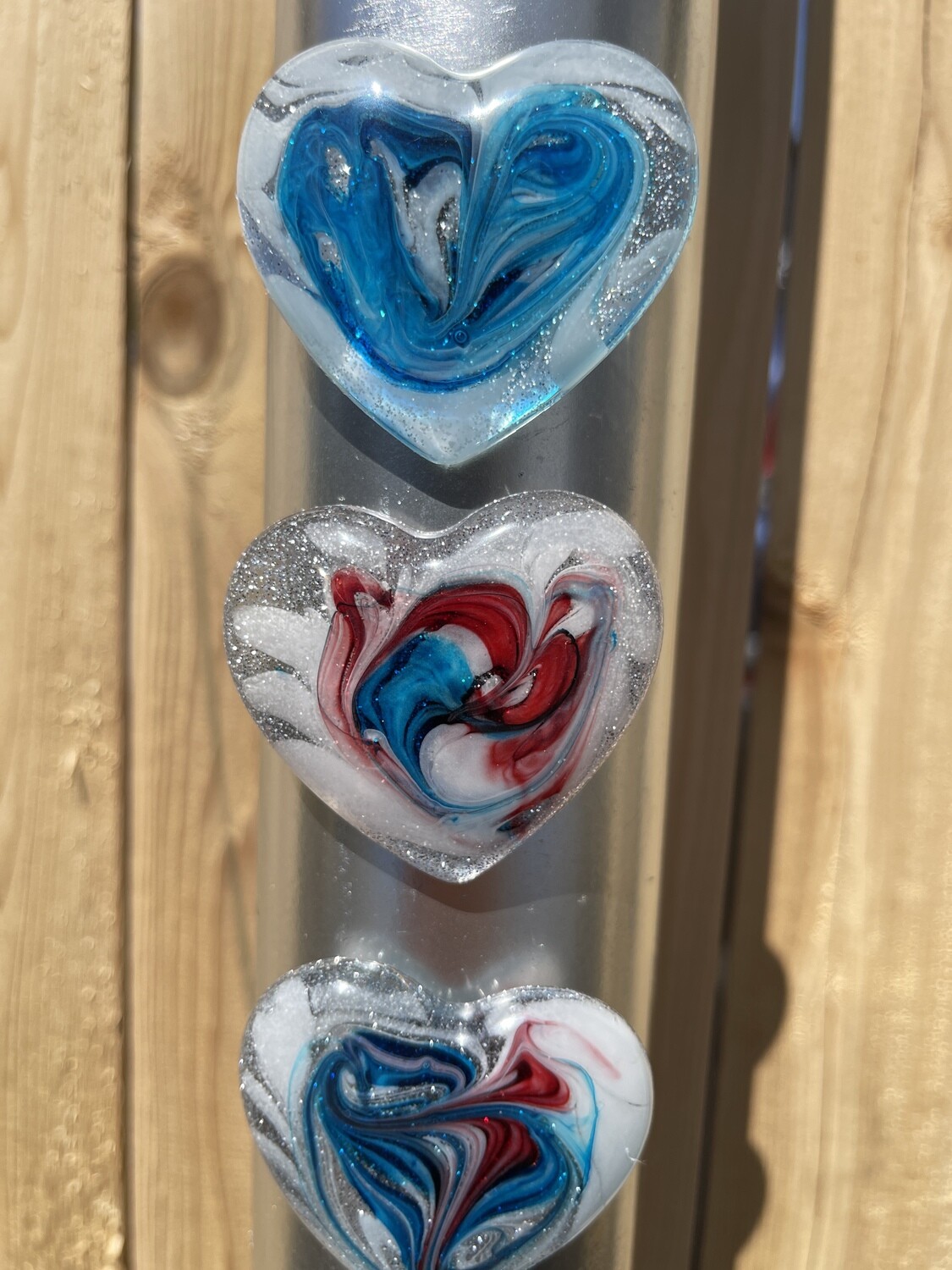 Heart Magnets - Resin - Red, White, Blue and Glitter SWIRL
