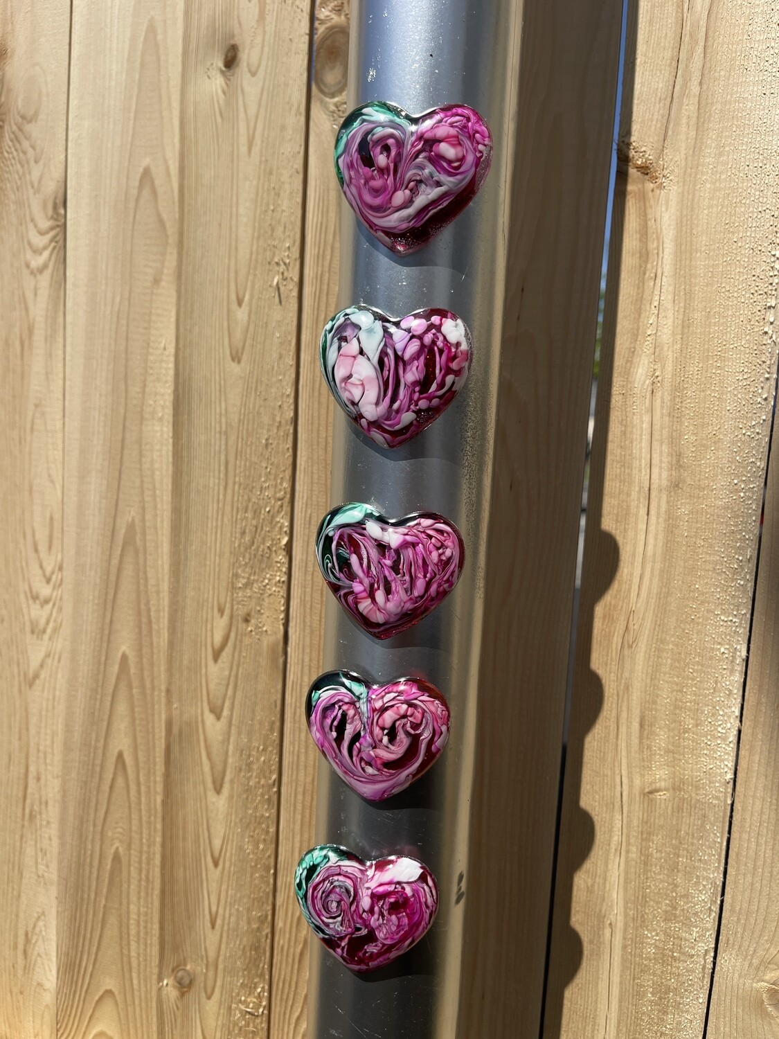Heart Magnets - Resin - Pink, White, Green and Glitter SWIRL