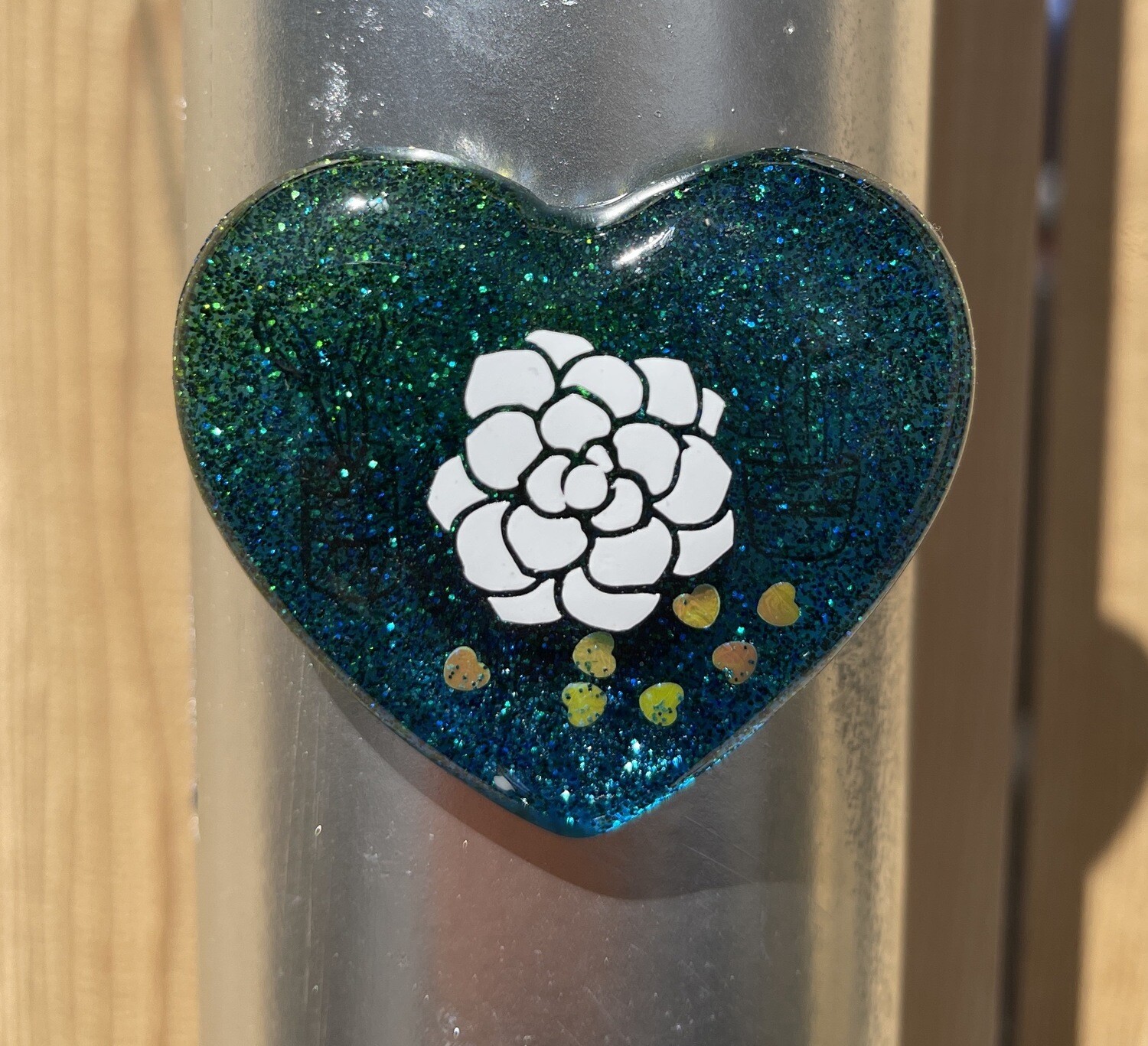 Heart Magnets - Resin - Blue, Green, Glitter; Succulent Bloom Icon