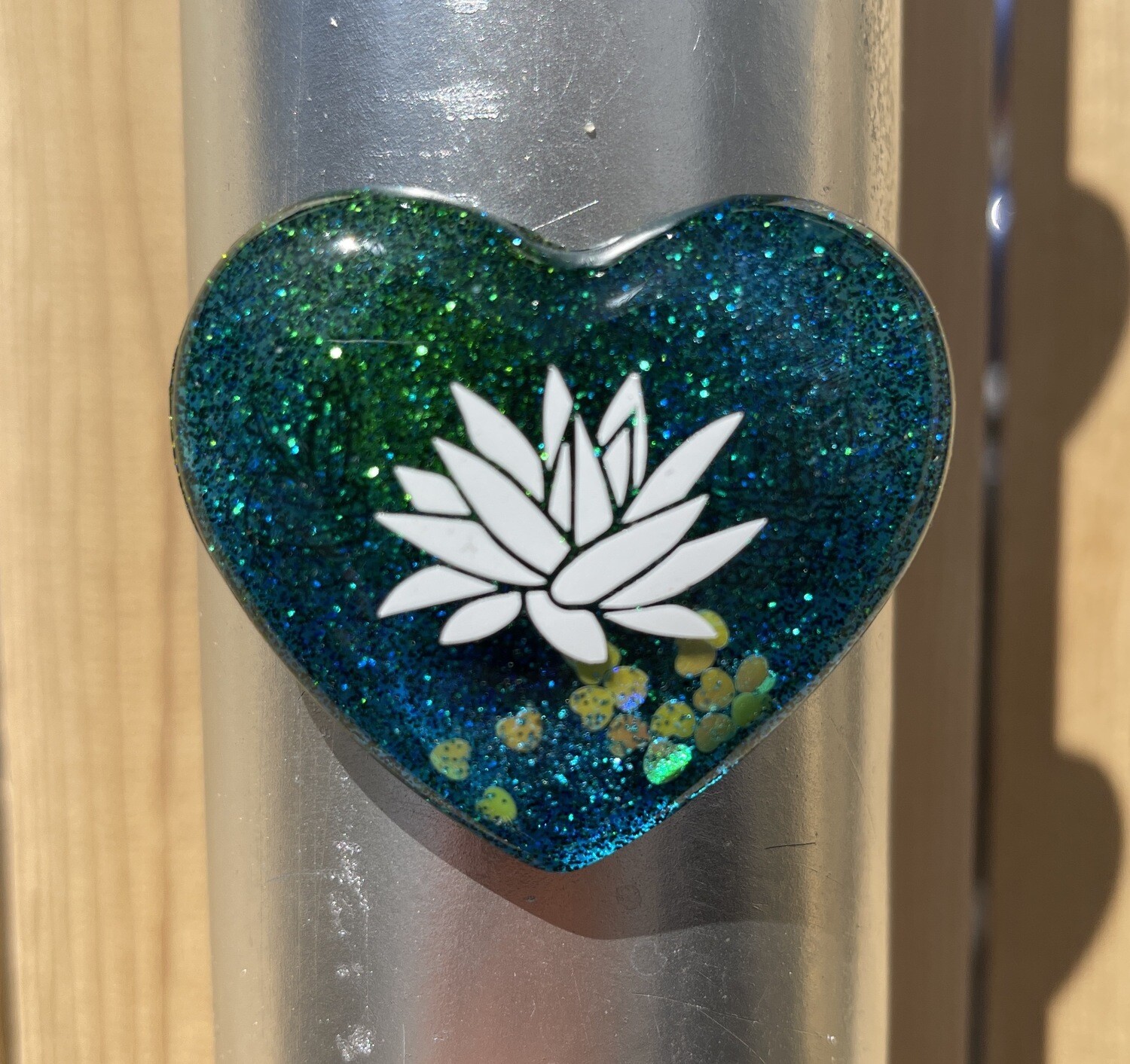 Heart Magnets - Resin - Blue, Green, Glitter; Succulent Spiked