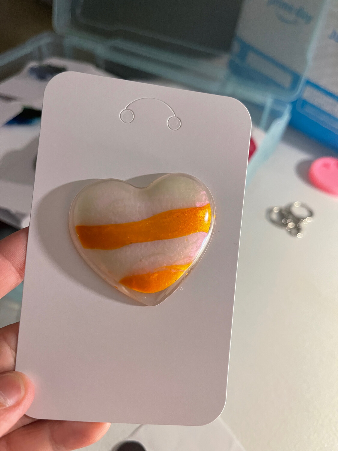 Heart Magnets - Resin - Orange and White Mica Powder