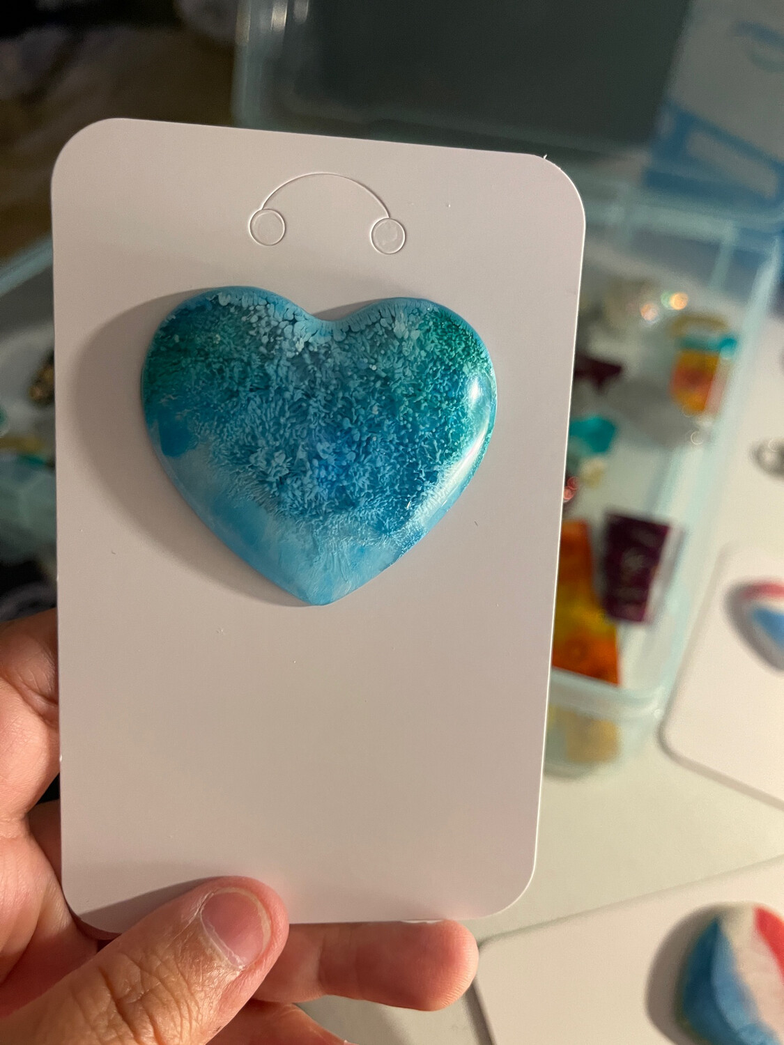 Heart Magnets - Resin - Blue, Green Alcohol Inks