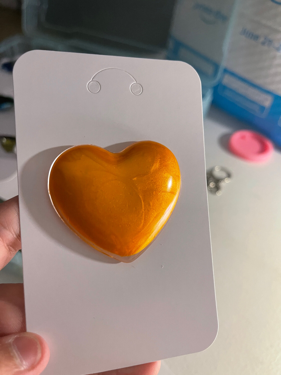 Heart Magnets - Resin - Orange Mica Powder